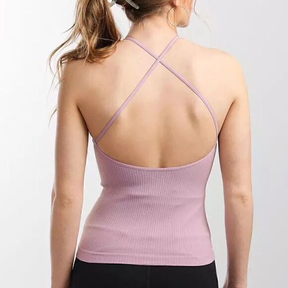 Free People Mmkay Seamless Tank Top Crisscross Ribbed M/L NWT High Neck Seamless - Picture 4 of 13